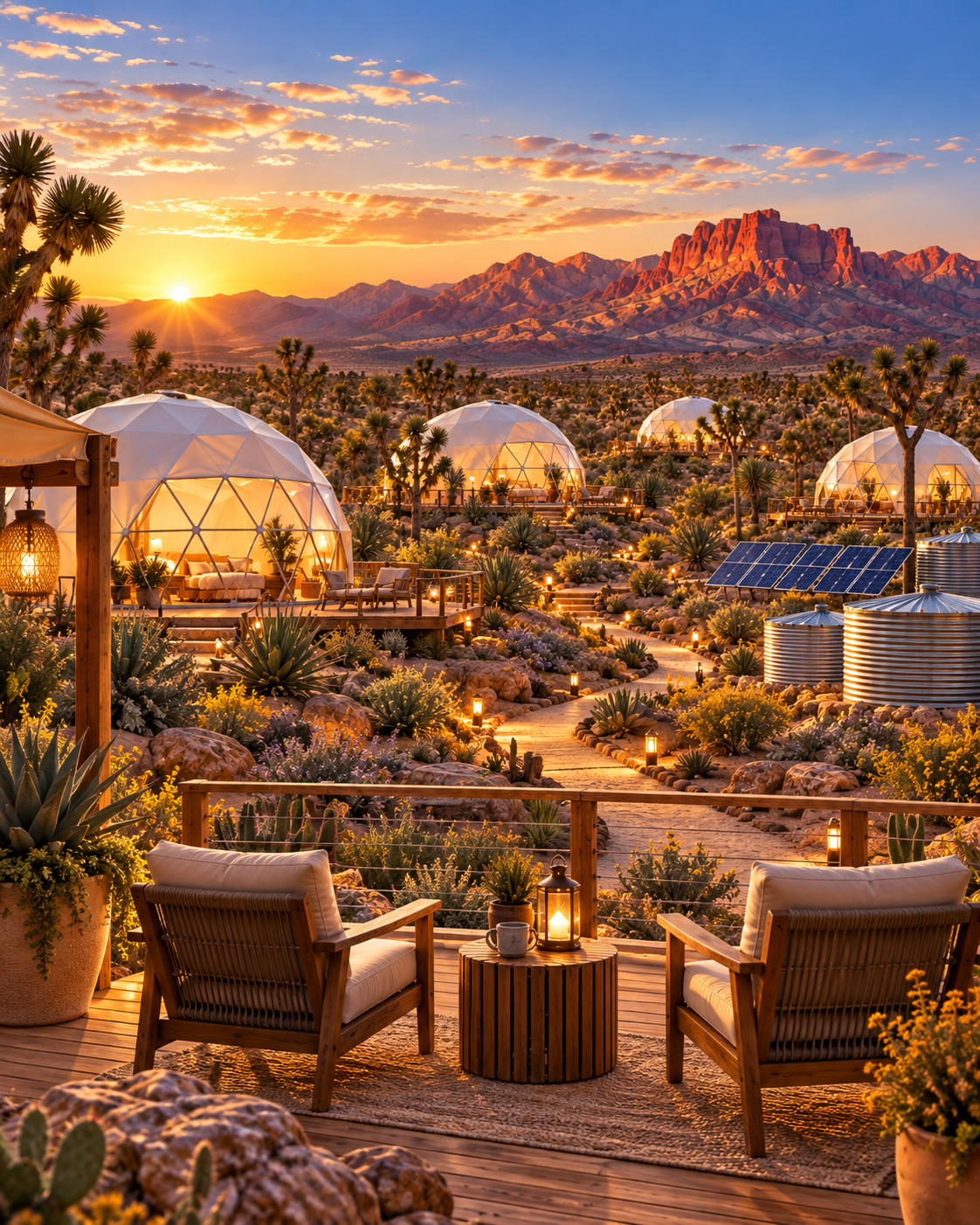 Sunrise view over the Stronger Together Glamping retreat